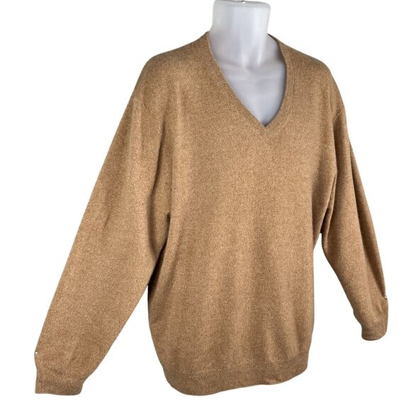 Jos. A. Bank Mens XL Tan Pullover V-Neck 100% Cashmere SOFT Sweater Quiet Luxury - Picture 3 of 14
